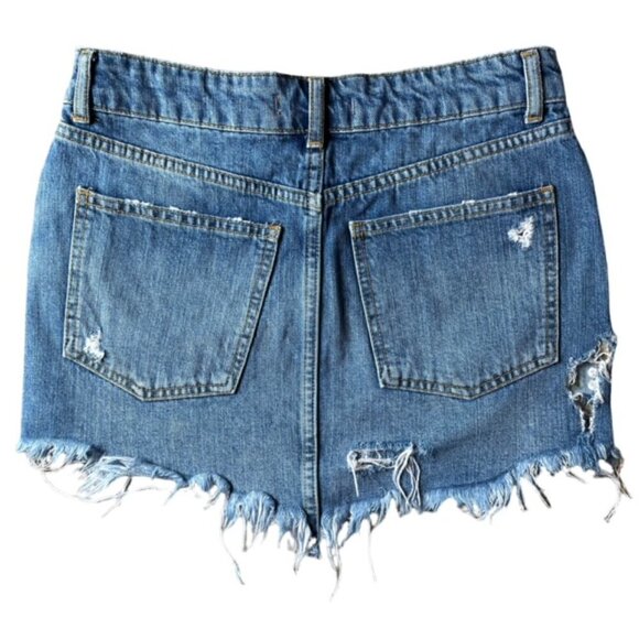 FREE PEOPLE Wild Rose Embroidered Distressed Mini Denim Jean Skirt - Size 25 - Picture 3 of 7